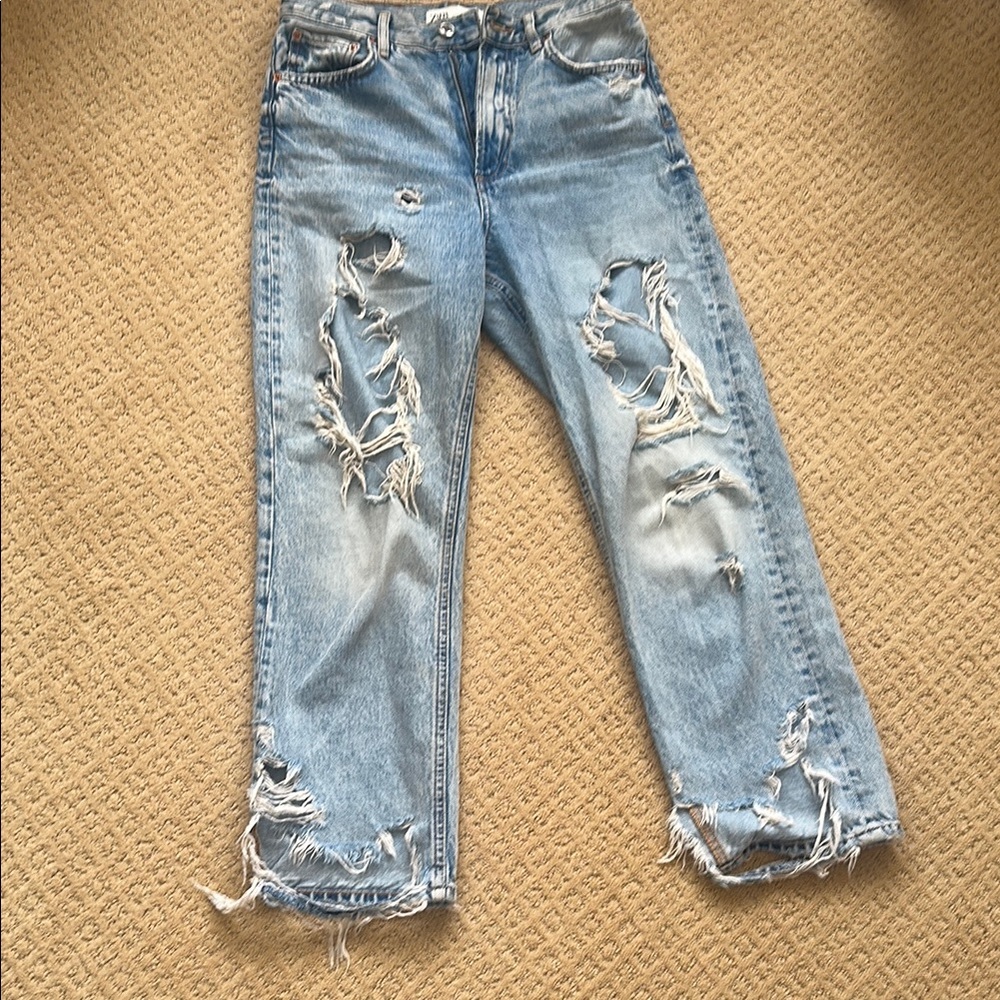Zara Blue Boyfriend Jeans with Distressed Details